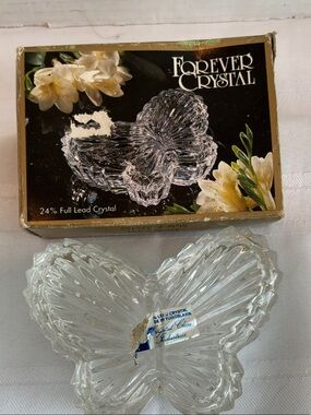 Clear Glass Butterfly Dish - Clear trinket dish lead crystal